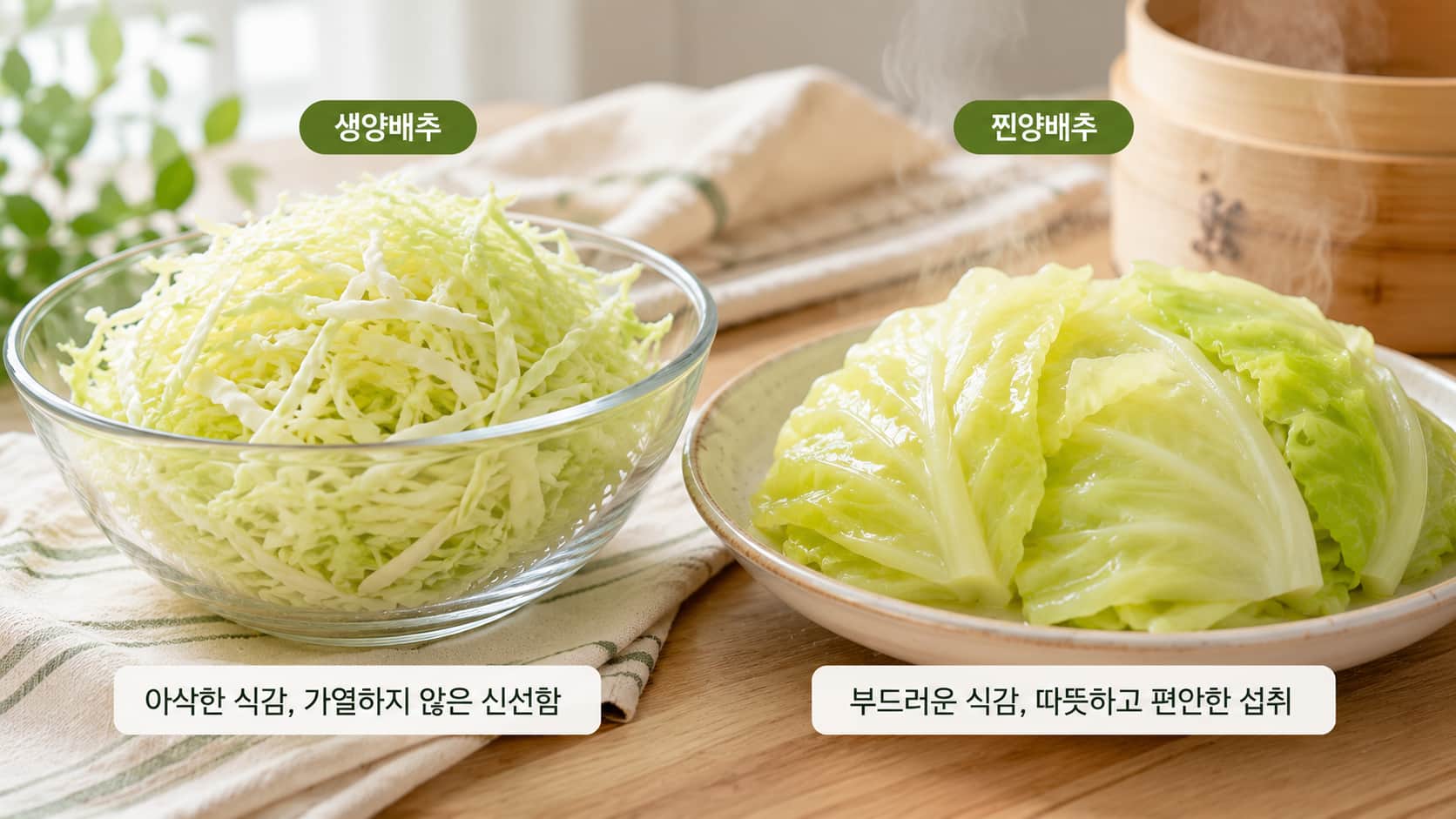생양배추와 찐양배추의 식감과 특징 비교